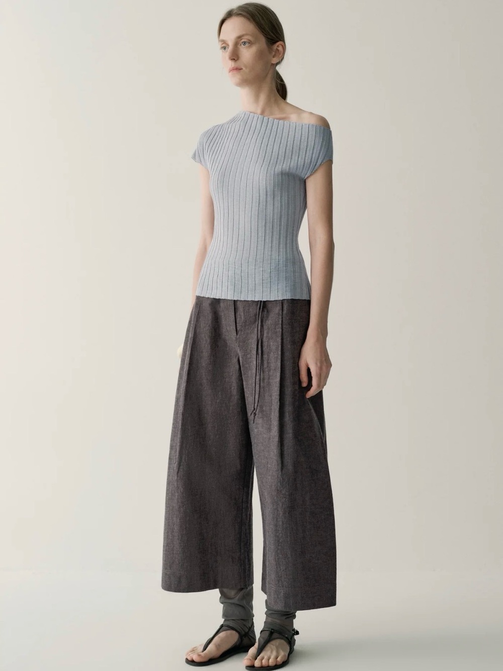 INSIS FEMME Ribbed One-Shoulder Top - Light Blue - Picture 3 of 14